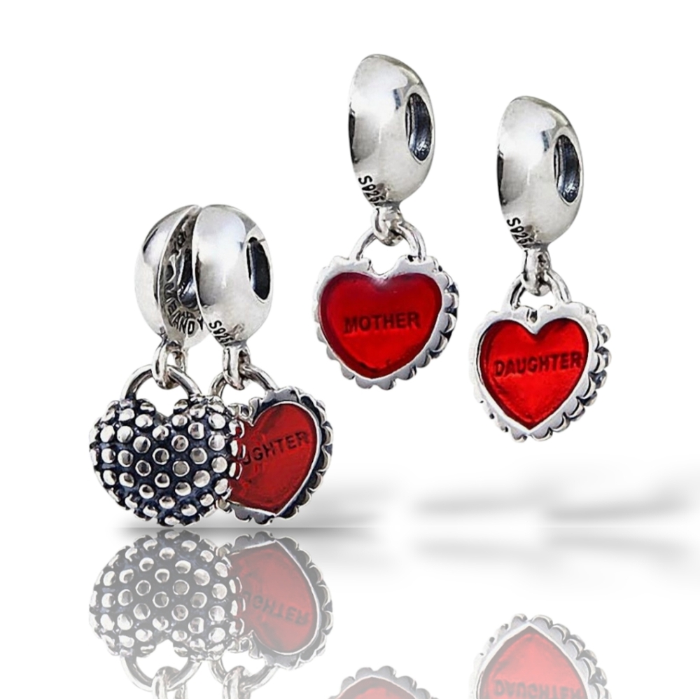 PANDORA Piece Of My Heart "DAUGHTER" S925 ALE Dangle Charm With Red Enamel Core